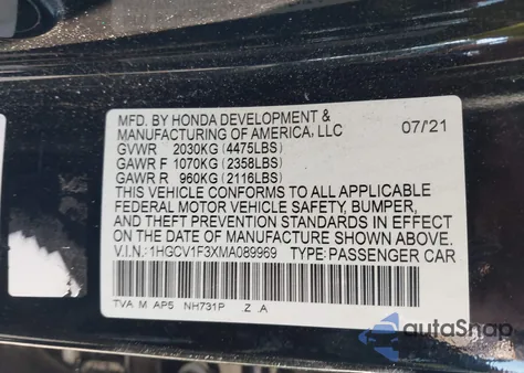 2021 Honda Accord Sport from USA, damaged, VIN 1HGCV1F3XMA089969